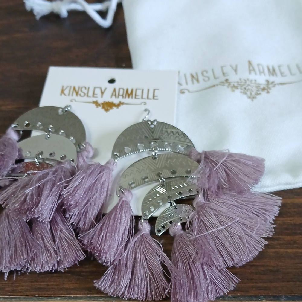 Kinsley Armelle Mauve Tassel Drop Earrings with Silver Accents With Dustbag